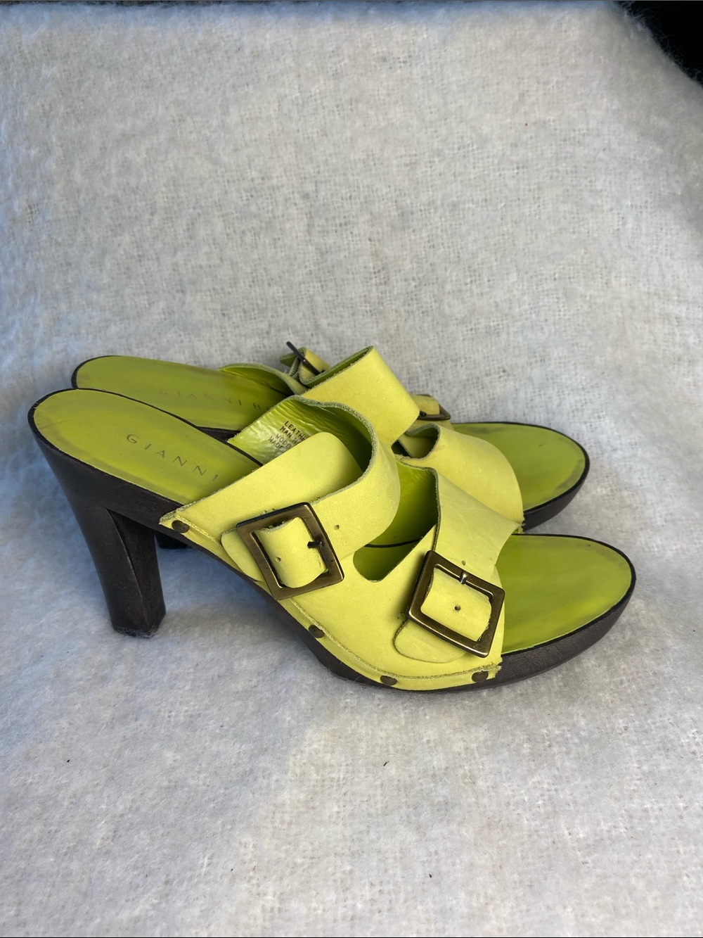 Ganni Bini Neon Yellow Double-Buckle Slide Sandals
